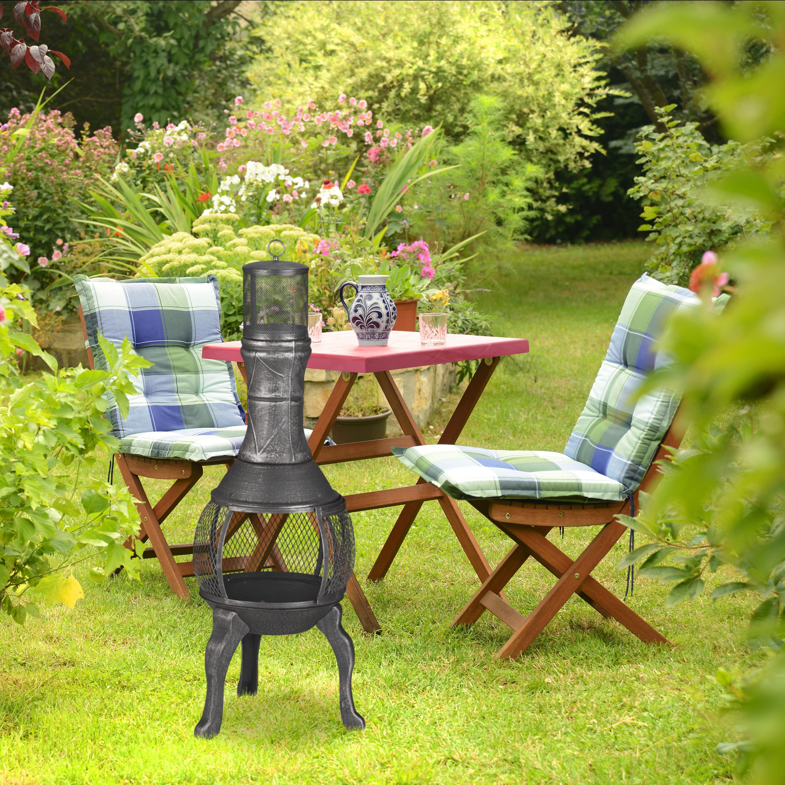 Relaxdays Cheminée Mexicaine, Fonte, Acier, HxLxP : 114x40x40 cm, Four aztèque, extérieur, Jardin, feu de Bois, Argent