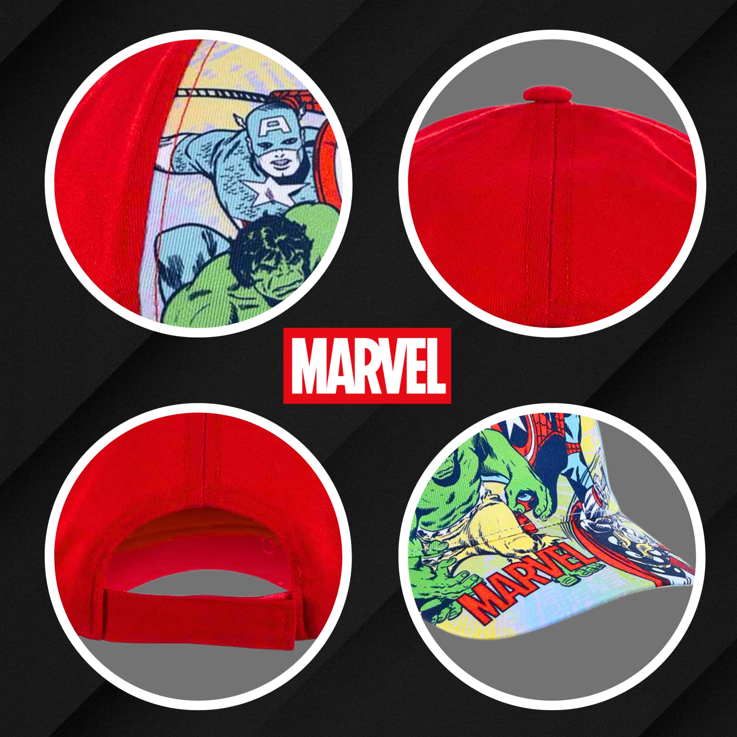 Marvel Avengers Cappello per Ragazzi, Design The Avengers Hulk Thor Capitan America e Spider-Man Cappello da Baseball Berretto Estivo per Bambino, Regalo per Ragazzo | Rosso