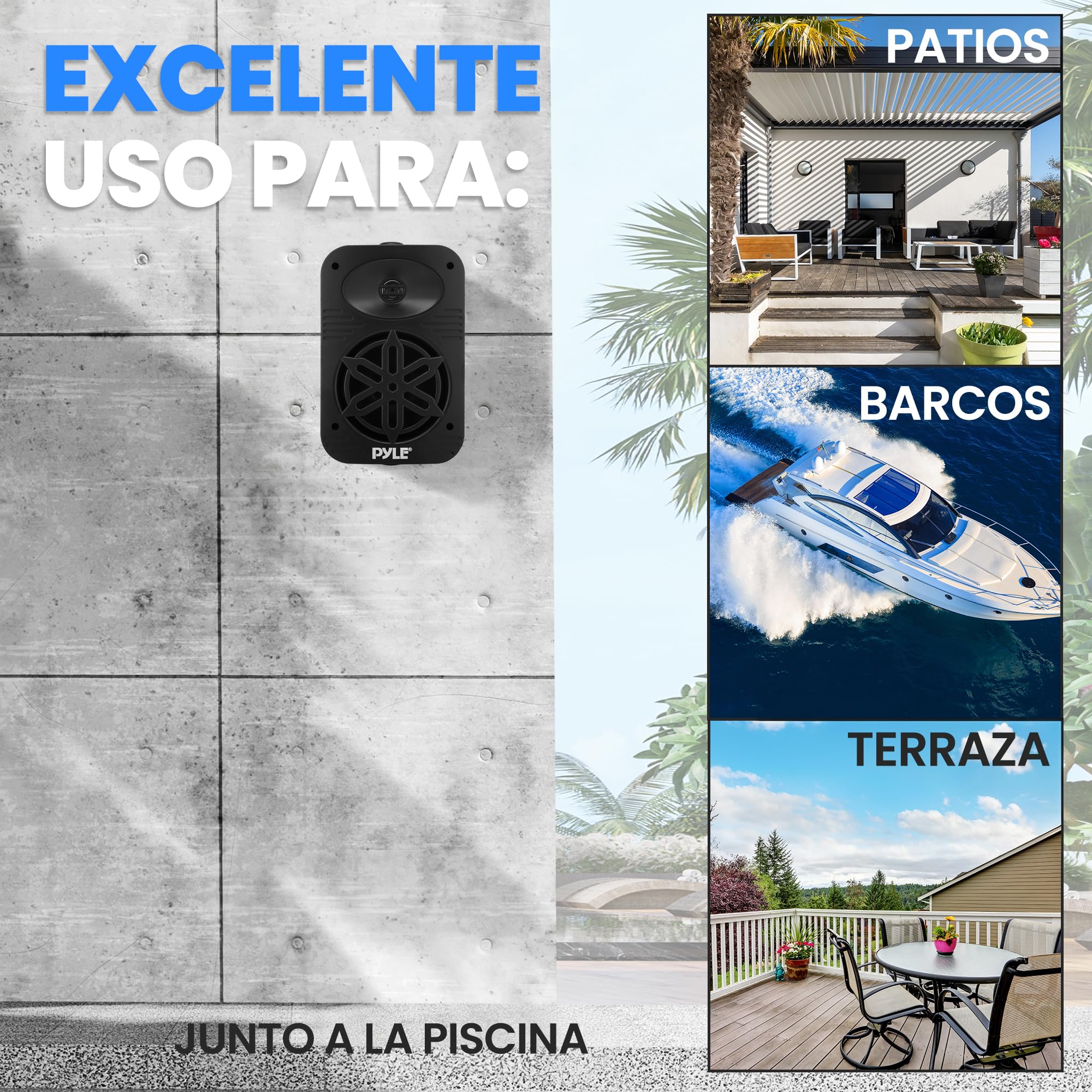 Pyle Altavoces, 500V, Interiores y Exteriores, A Prueba de Agua, 2 vias con bocina de 5.25”, Tweeter de ½, para el hogar, Barco, Zona Marina, Terraza, Patio o Piscina