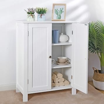 Bathroom Floor Storage Cabinet, Modern Wooden Storage Organizer Unit, 3-Tier Freestanding Console Table w/Adjustable Shelves, File Cabinet, Bathroom, Living Room Furniture Home Decor White