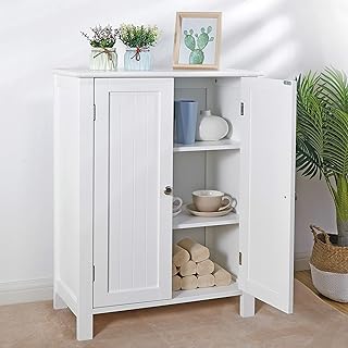 Bathroom Floor Storage Cabinet, Modern Wooden Storage Organizer Unit, 3-Tier Freestanding Console Table w/Adjustable Shelves, File Cabinet, Bathroom, Living Room Furniture Home Decor (White)