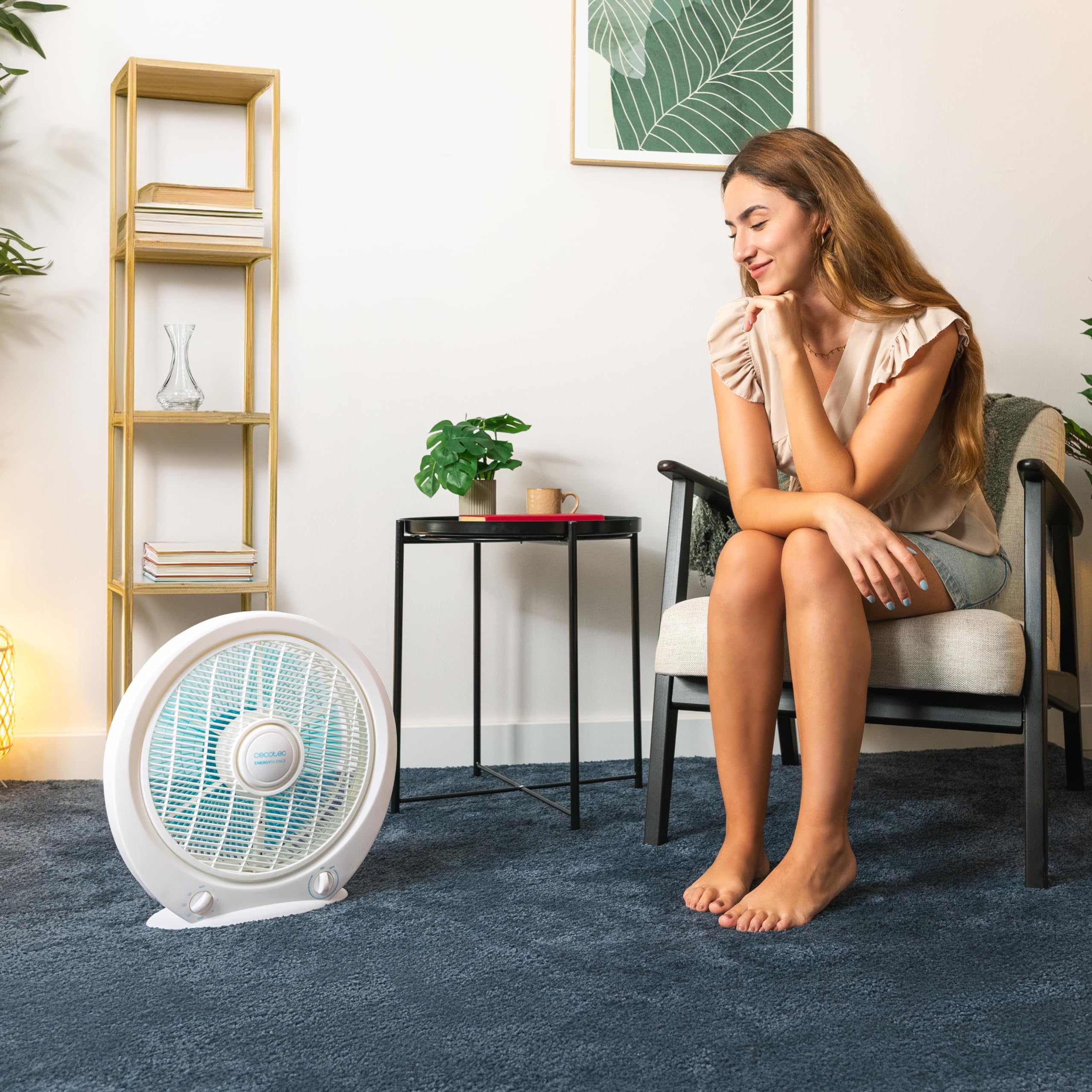 Cecotec - Ventilatore da pavimento quadrato Box Fan, EnergySilence 4500 Power Box. 45W, Diametro 12 Pollici, 5 Lame, 3 Velocità, Timer 1h, Griglia Girevole e Massima Sicurezza