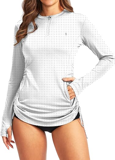 Soothfeel Women's Long Sleeve UV Sun Protection Rash Guard Shirts UPF 50+ Swim Shirt Swimsuits Top for Women with Zip Pockets