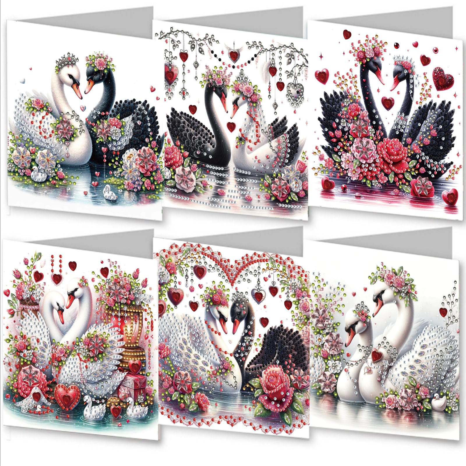 Abillyn Black and White Swans Valentine's Day Diamond Painting Greeting Card - Unique Handmade 5D DIY Art Card for Birthdays, Holidays & Christmas, Creative Gift for Adults (Swans)