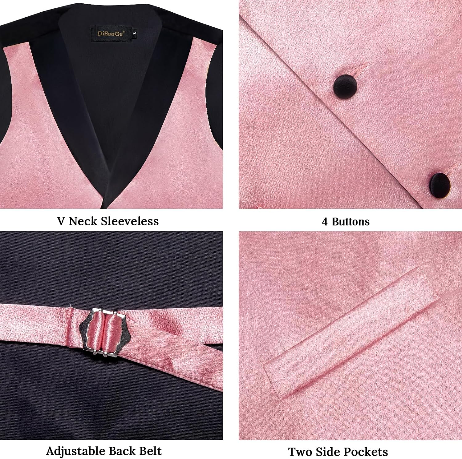 DiBanGu Mens Shiny Satin Vest Tie Set 8PCS Solid Waistcoat and Pre-tied Bowtie Shawl Collar Dress Vest for Wedding Formal