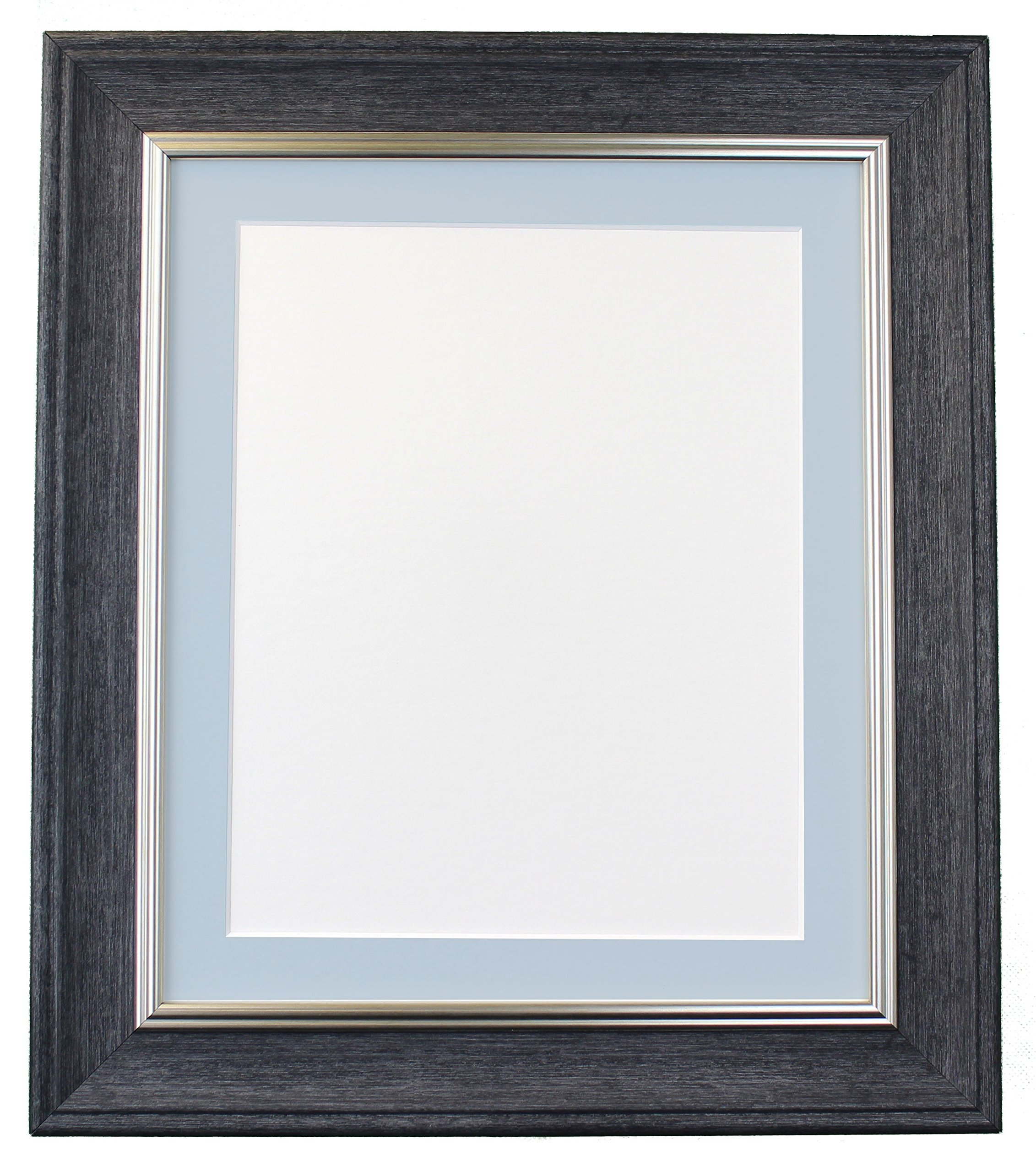 Scandi Vintage Charcoal Grey Picture Photo Frame with Blue Mount A2 Image Size A3