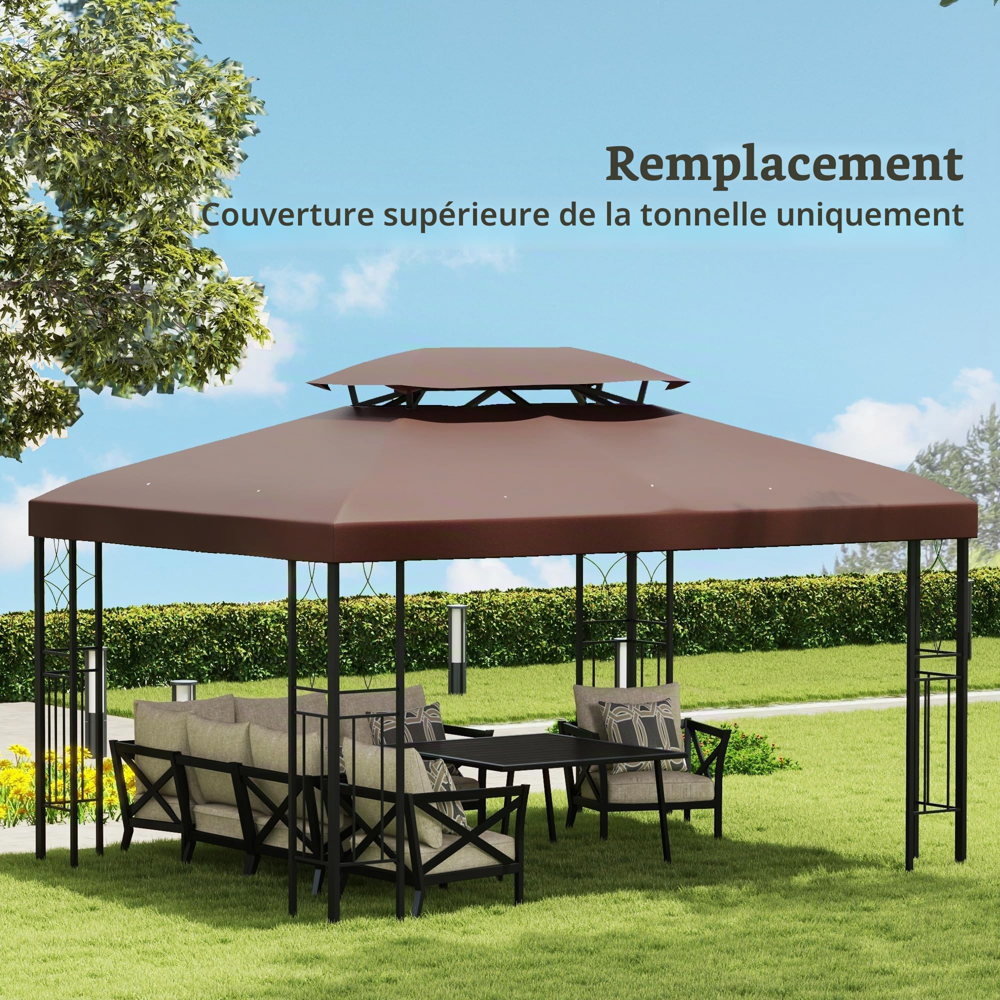 Outsunny Toile de Rechange pour Pavillon Tonnelle Tente Polyester Haute Densité Imperméabilisé 180 g/m² 3 x 4 m Chocolat