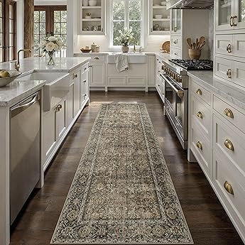 Black Runner Rug 3x8 Hallway Machine Washable Kitchen Vintage Distressed Non Slip Long Carpet Indoor Retro Floral Bedroom Accent Throw Rug for Bathroom Office Laundry Dining Room