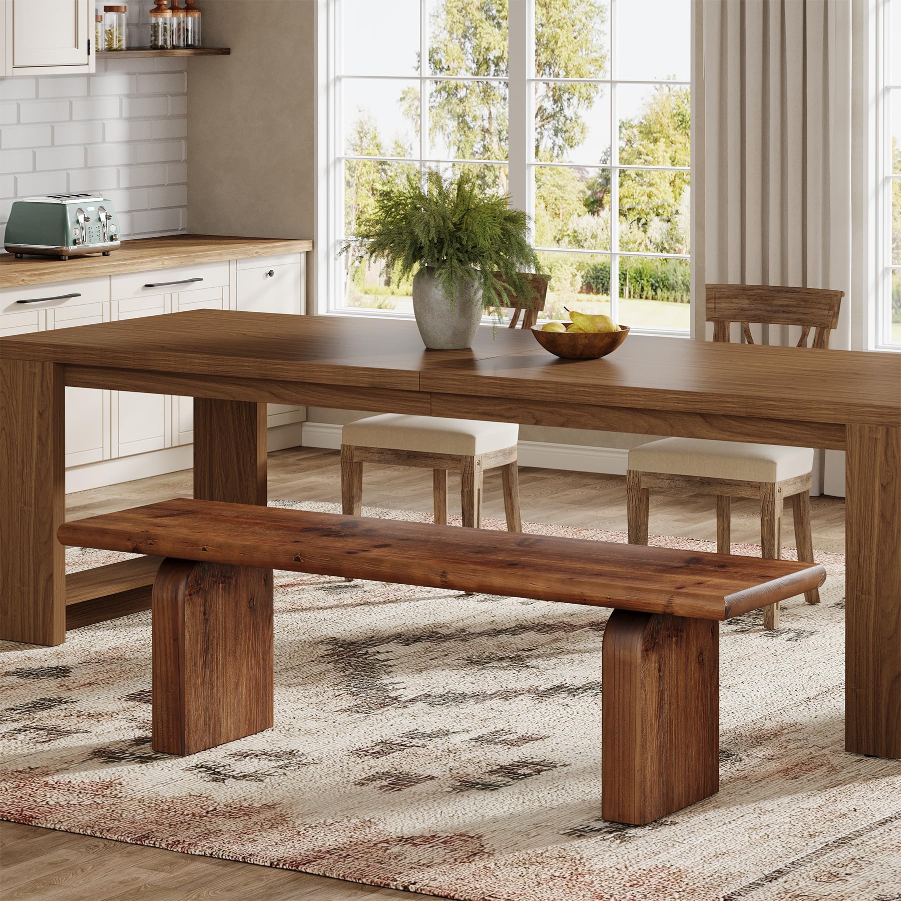 62.99" Solid Wood Entryway Bench, Indoor Wooden End of Bed Bench | Farmhouse Style, Ideal for Entryway, Hallway, Bedroom, Dining Room, Living Room, Easy Assembly, Rustic Brown