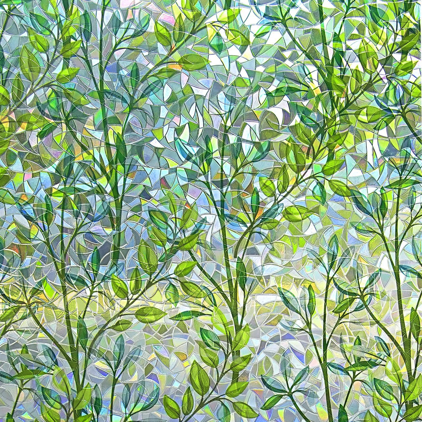 Window Film Frosted Privacy Film For Glass Self-Adhesive Green Leaf Stain Glass Window Film For Home Bathroom Bedroom Office 0.3 * 1m
