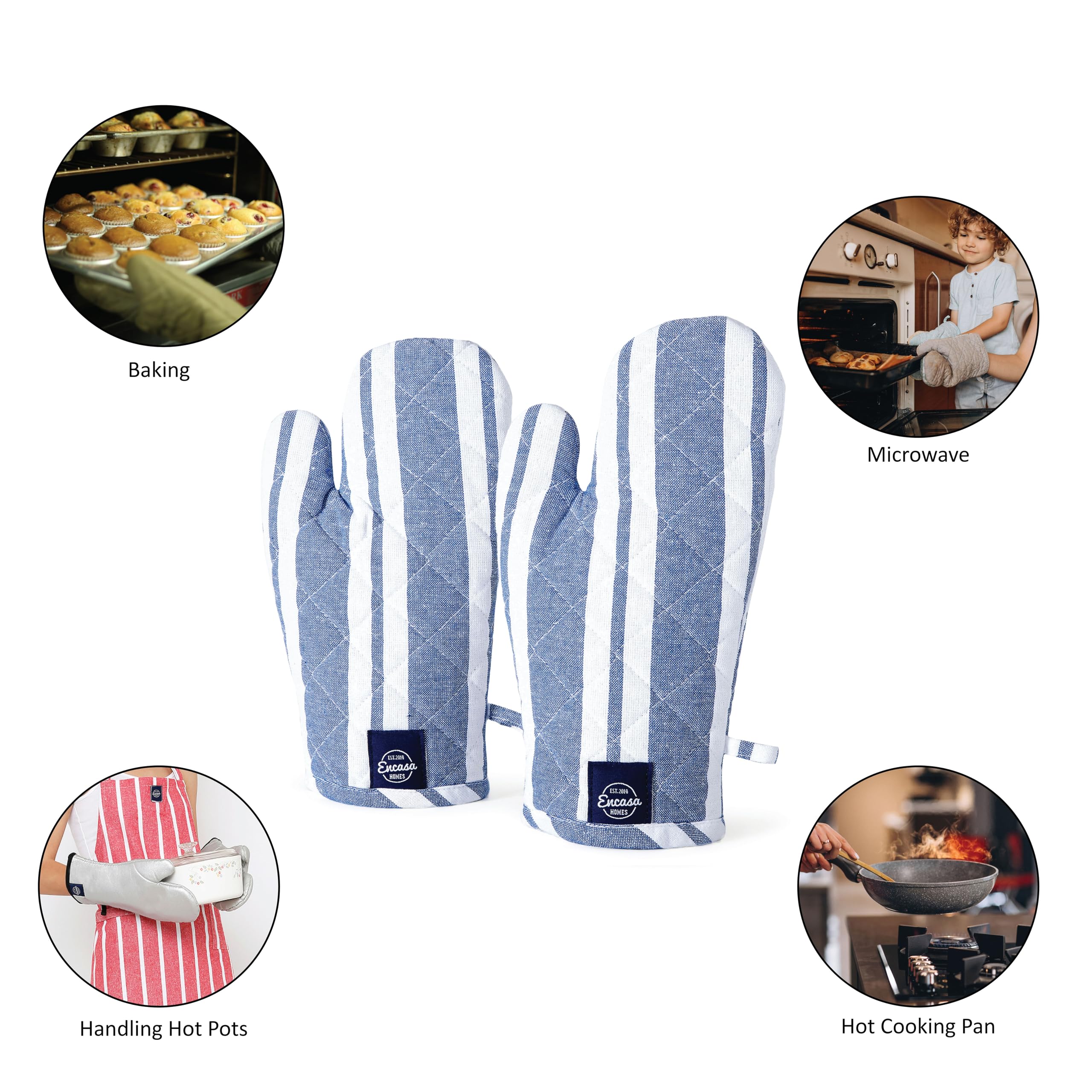Encasa XO Oven Gloves, Quilted Cooking Mitts, Heat Resistant Blue 4