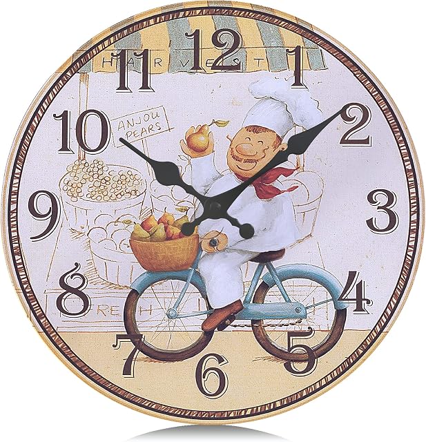 Lafocuse Wooden Farmhouse Kitchen Wall Clock Silent Non Ticking 12 Inch, Yellow Vintage Wall Clock Battery Operated for Dinning Room Living Room Decor