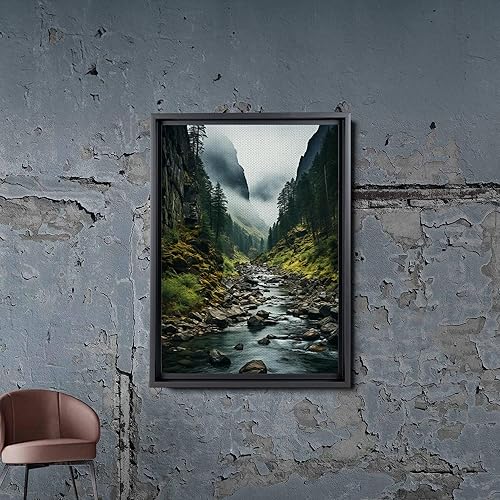 Miniatura 5 de Canvas Framed Canvas Wall Art Wood Panel, Valley Art Mountain Lake, Nature Art Mountain Forest Landscape Wall Art, Mountain Art, Canvas Prints, Art