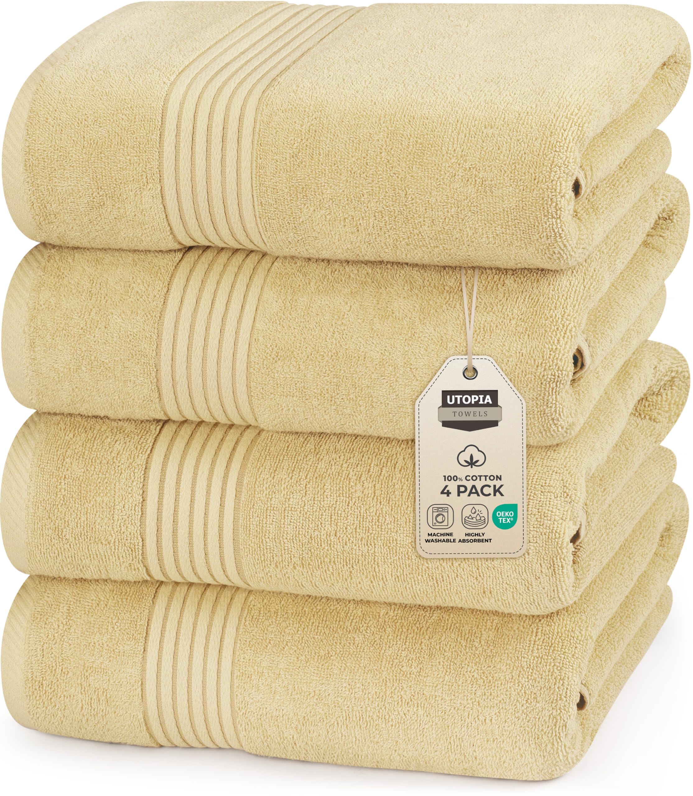 Utopia Towels 4 Pack Bath Towels Set, 27 by 54 Inches, 100% Ring Spun Cotton, Quick Dry, Highly Absorbent, Soft Feel Towels, Perfect for Daily Use, Beige