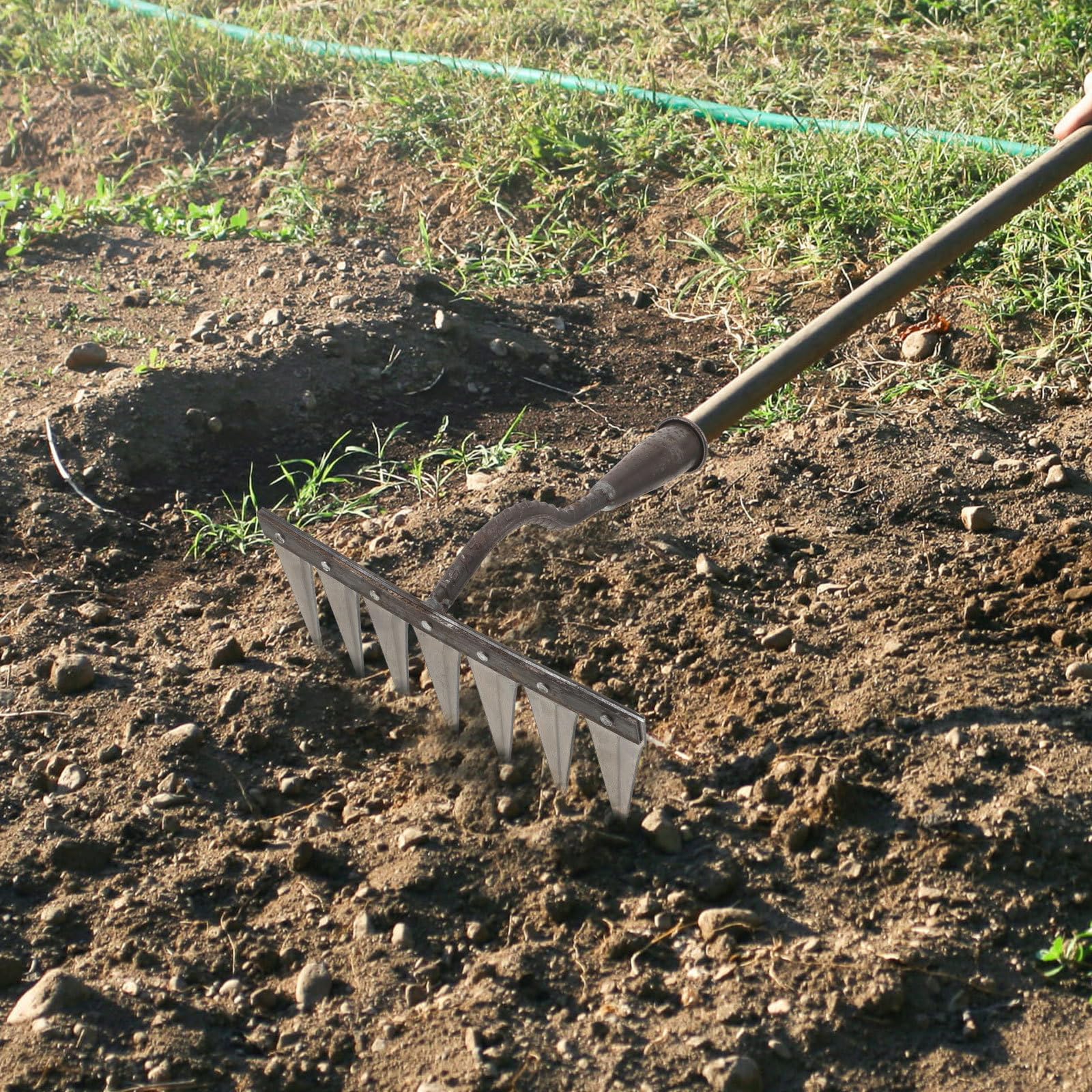 Rastrillo de jardín de Acero de 14 Dientes para césped y Hojas, Herramienta de jardinería de Metal sin Mango, Equipo de rastrillado de Patio Resistente para Uso doméstico y agrícola.