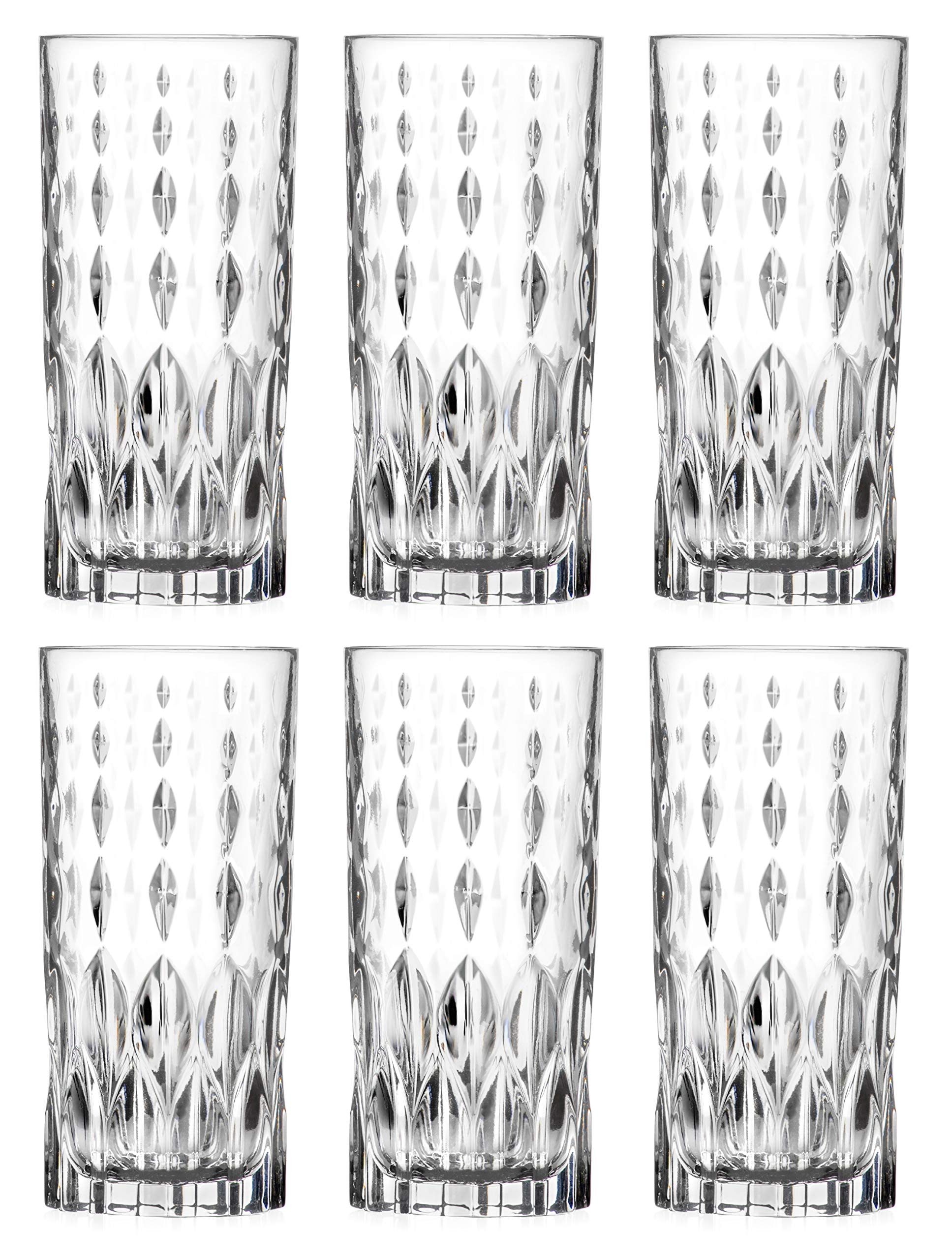Highball - Juego de 6 vasos Hiball - Cristal similar al vidrio - Hermoso diseño - Vasos para beber - para agua, jugo, vino, cerveza y cócteles - 368.5 g - por Barski - Fabricado en Europa