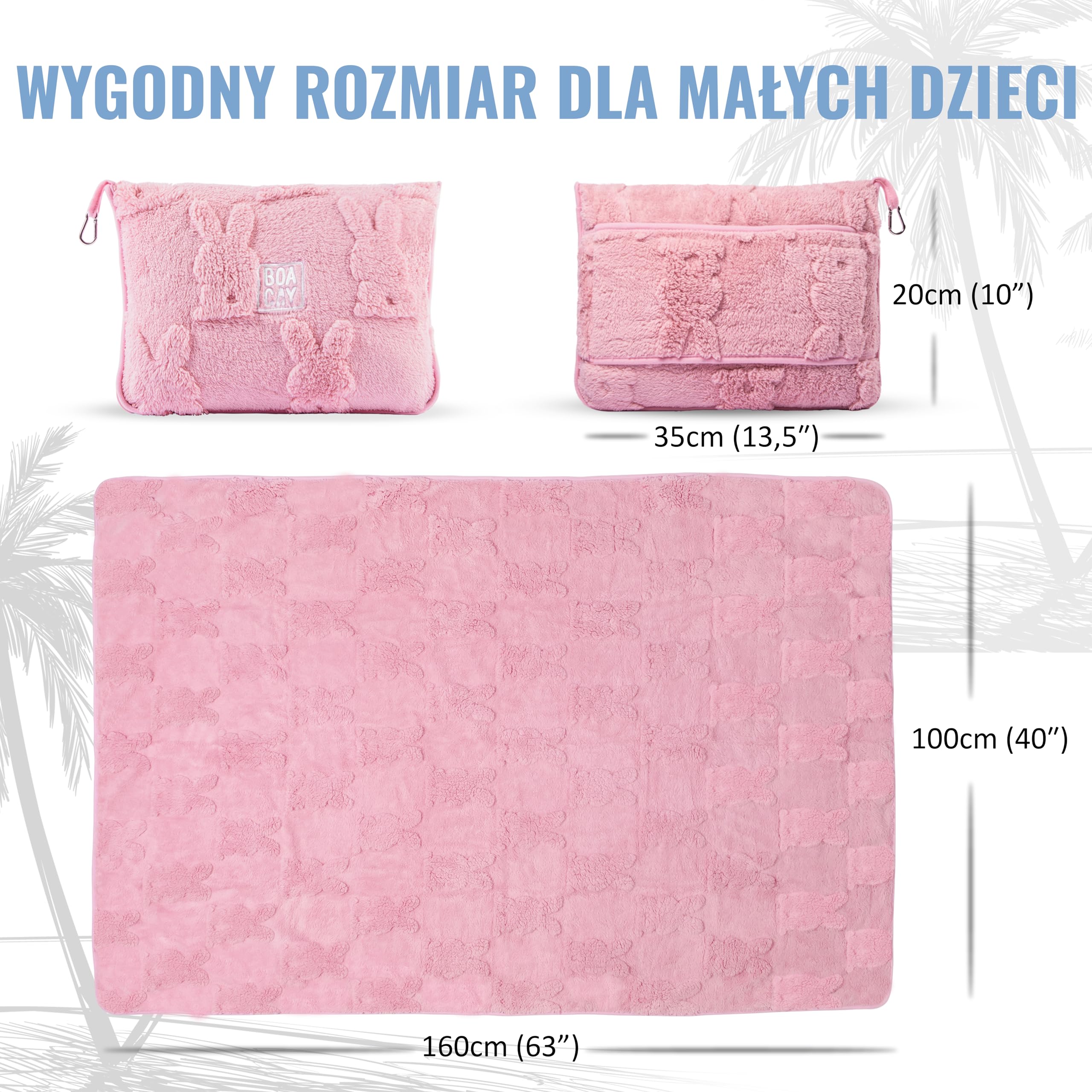 BOACAY Podróżna Kocówka Dla Maluchów do Użytku w Samolocie, Samochodzie - Miękki Koc na Rzucanie dla Dzieci na Opiekę Dziennej - Poduszka dla Dziewczynek, Chłopców z Klipem na Plecak, Rękaw na Bagaż