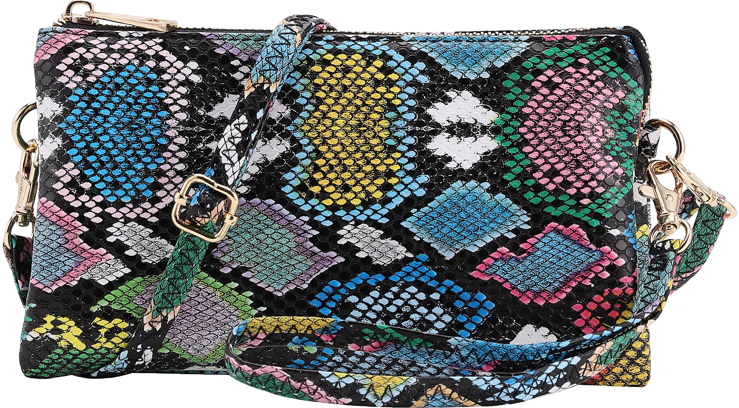 B BRENTANO Vegan Leather Multi-Pocket Crossbody Purse/Clutch with Card Slots, Removable Wristlet &amp; Adjustable Shoulder Strap