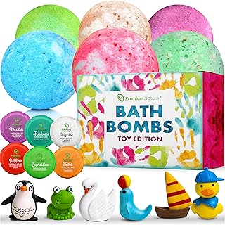 Premium Nature Bath Bombs for Kids Set - Bath Bombs with Surprise Inside Natural Bath Bombs with Mini Toys Surprise Bath Bomb Gift Set Kids Toddlers Girls and Boys Bubble Bath Kids Natural Organic