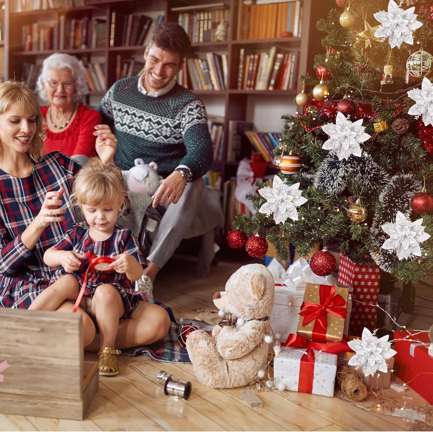 Christmas Decoration Flowers Silver