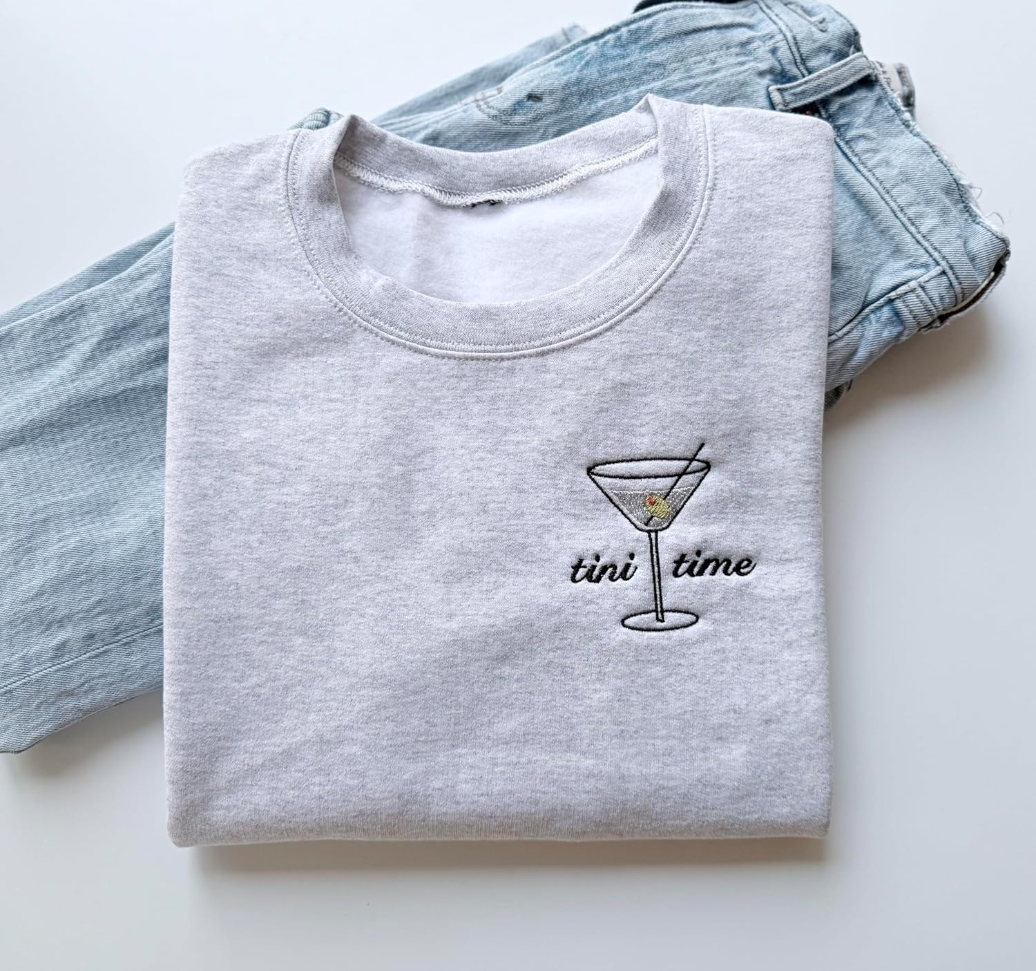 Embroidered Dirty Martini Sweatshirt, Martini Lover Gift, Tini Time Crewneck Gray