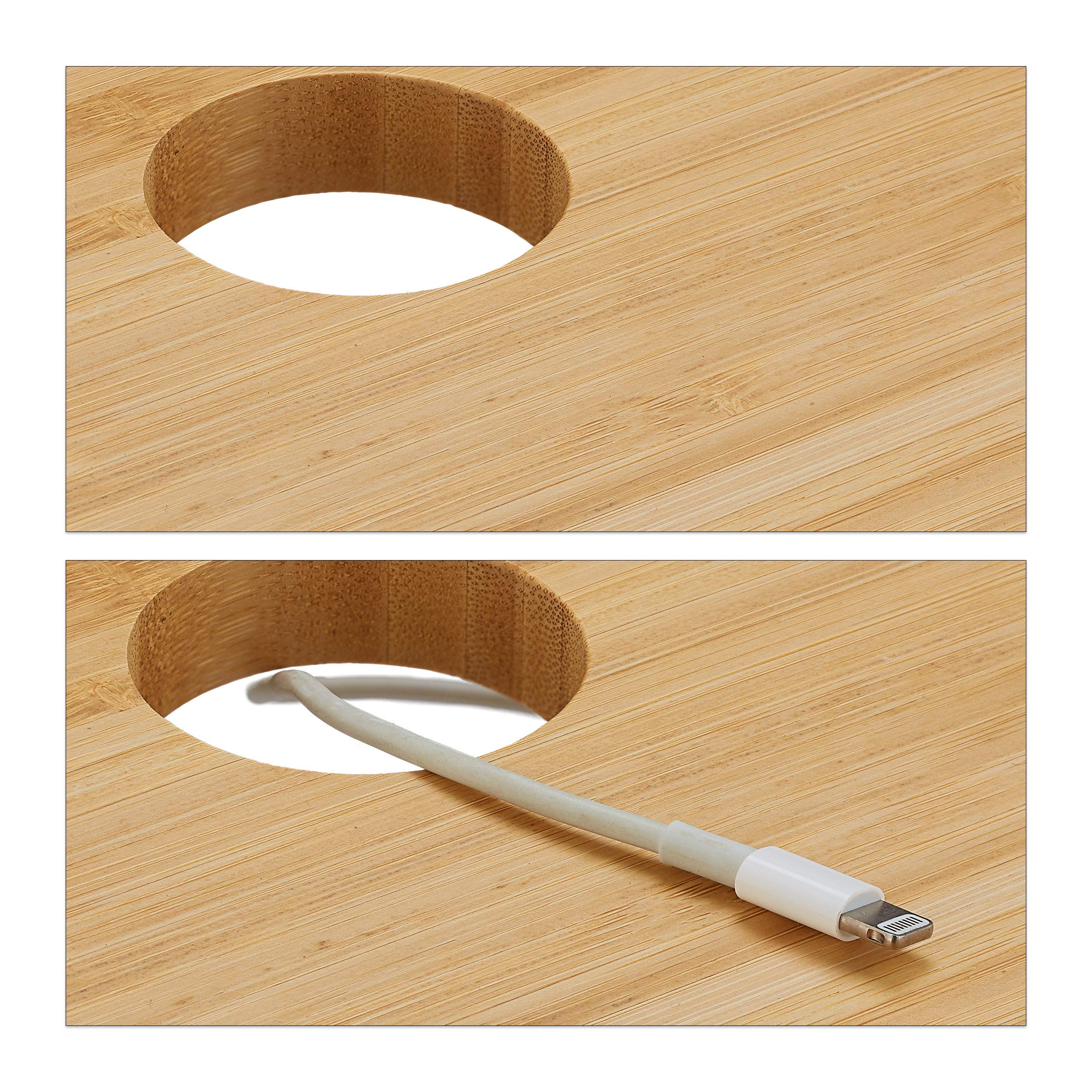 Relaxdays Soporte Monitor Bambú, con Compartimentos, Sobremesa, Elevador Pantalla para Escritorio, 9x54x23 cm, Natural