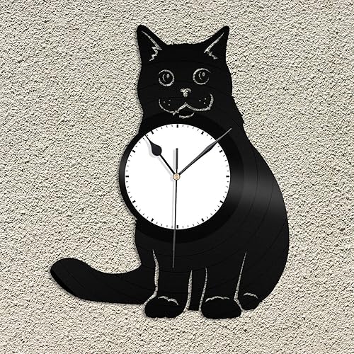Reloj de pared de vinilo de pelo corto británico con diseño de animales, el mejor regalo, para amantes de los gatos, diseño vintage, oficina, bar,