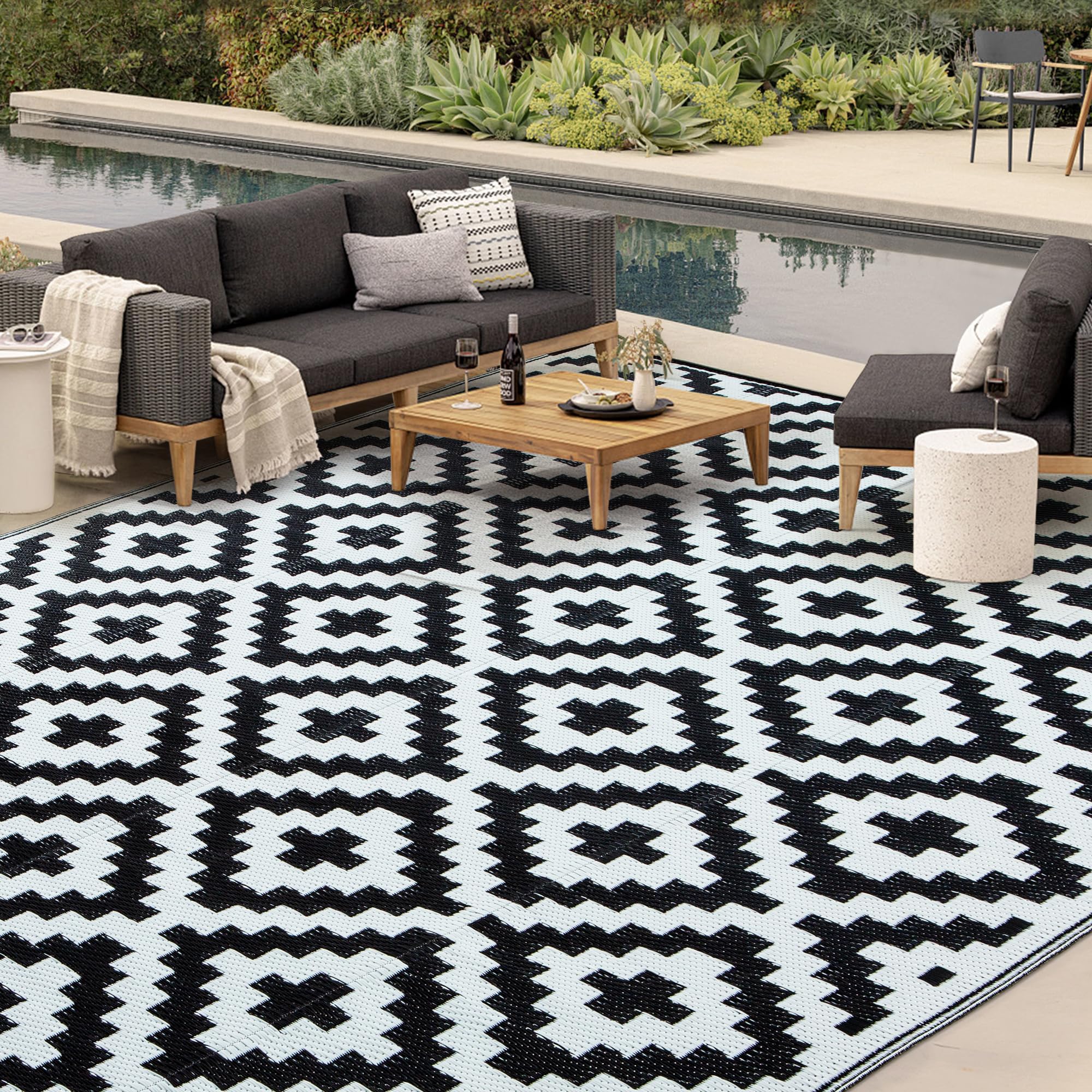 HERMOCE Waterproof Outdoor Rug 5x8 ft, Plastic Straw Patio Rugs Reversible, Patio Decor for Deck, Backyard, RV, Camping - Easy Clean Fade Resistant,