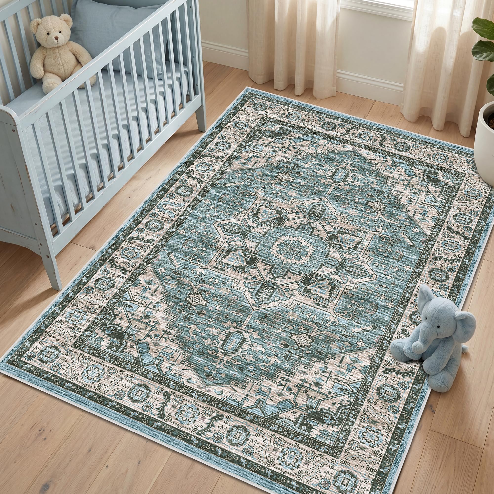 Autsel Rugs for Living Room Bedroom 120x170cm, Small Machine Washable Area Rugs Non-slip, Vintage Boho Rugs, Soft Short Pile Carpet, Blue Runner Rugs for Hallway, Carpet for Kitchen, Office