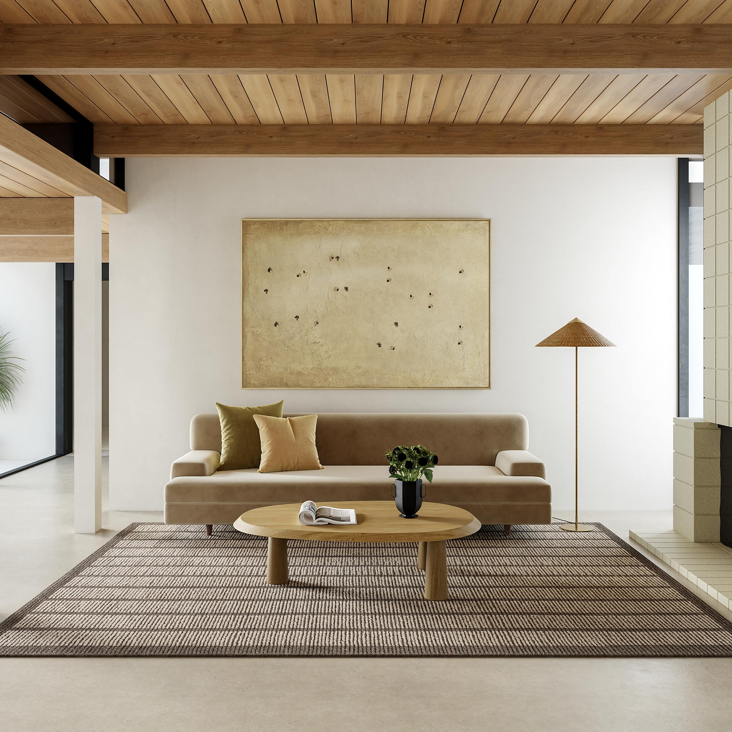 Rugs USA Eva Brown/Ivory, 8'6"x11'6", Handmade, Stripe, Wool & Cotton, Soft and Cozy, High Traffic, Stain Resistant, Easy Clean, Durable Area Rug for