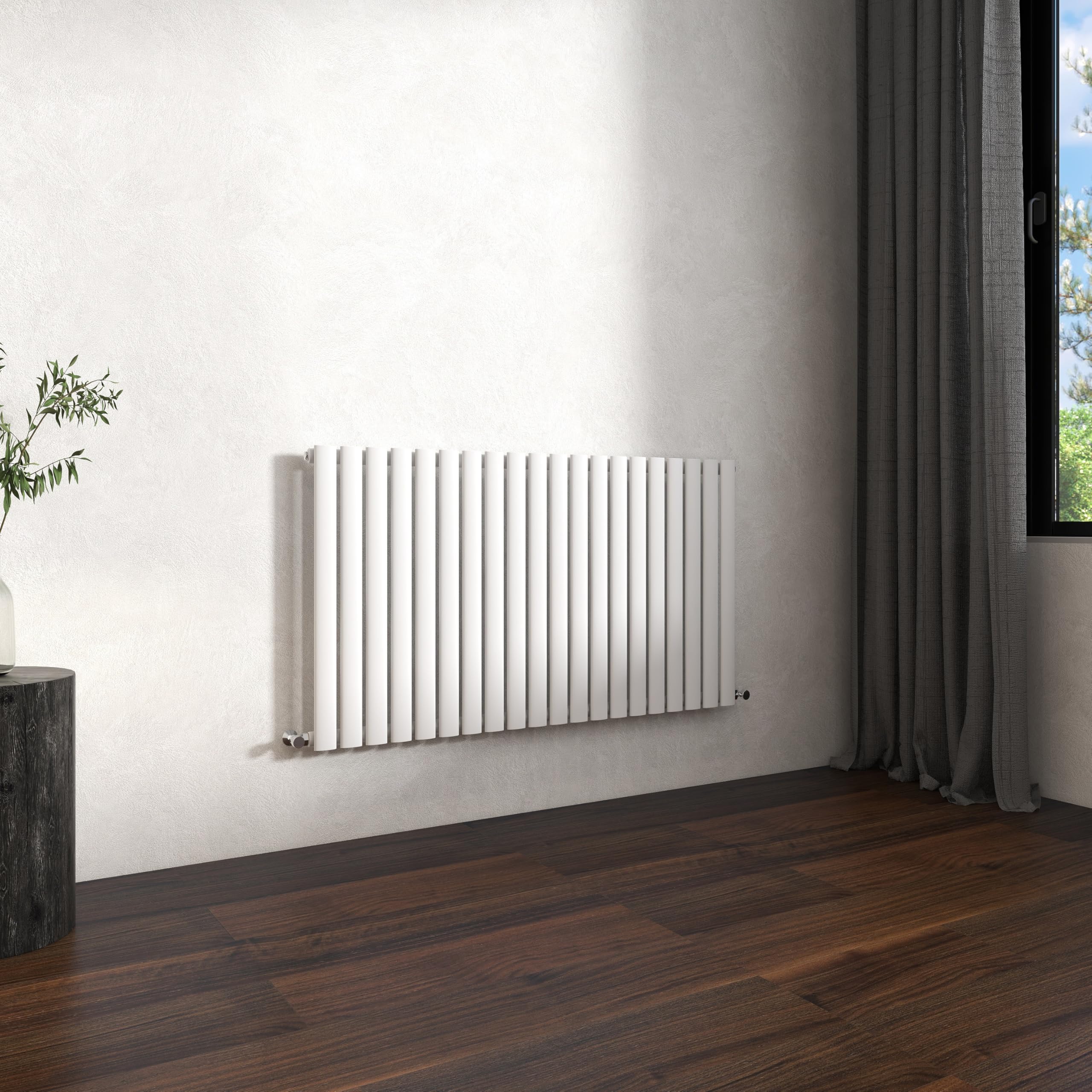 Traditional Horizontal Oval Column Radiator, 600x1180mm Gloss White Modern Heating Radiators, Single Panel Wall Mounted Heater Rads, Perfect for UK Hallway, Living Room & Bathroom Central Heating