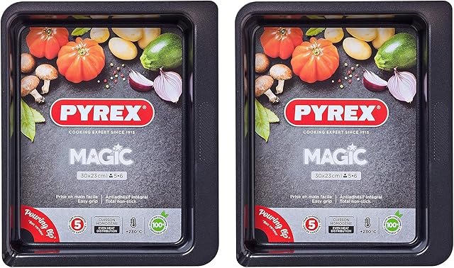 Pyrex Magic Rectangular Carbon Steel Roaster Non Stick Coating 30 x 23cm Black (Pack of 2)