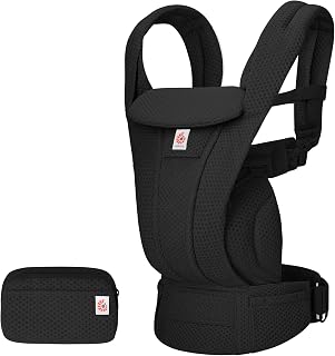 Ergobaby Omni Deluxe Babytrage für Neugeborene & Kleinkinder 0–48 Monate | Ergonomische 4-Positionen Baby Trage aus atmungsaktivem Mesh mit Taschen und Sonnenverdeck, 3,2–20,4 kg, Onyx Black