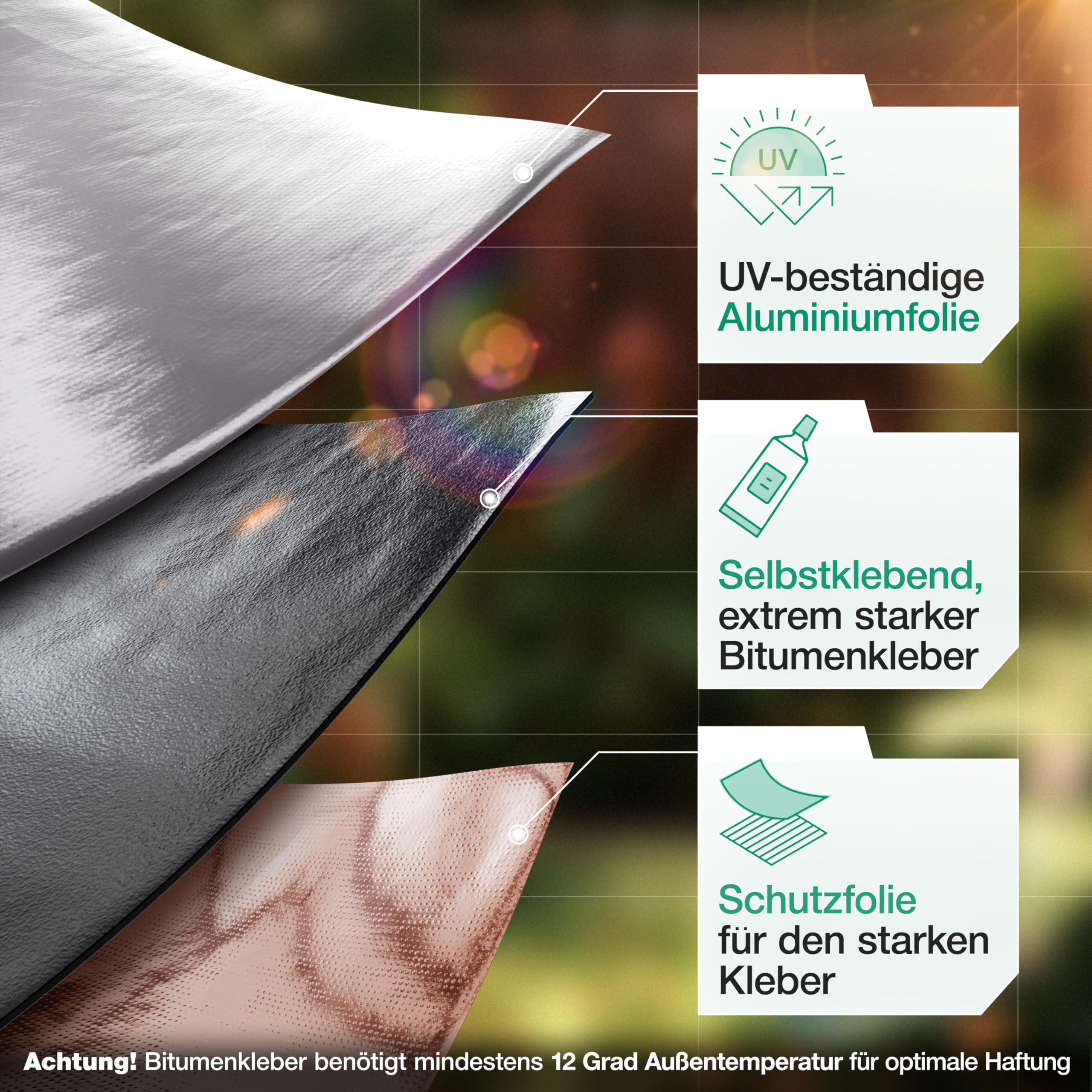 SMABIX® Dachfolie Aluminium 5x1m, selbstklebend mit starkem Bitumenkleber [EINFACHE ANWENDUNG], alternativ zu Dachpappe & EPDM-Folie, ideal für Gartenhäuser, Garagendächer und Schuppen