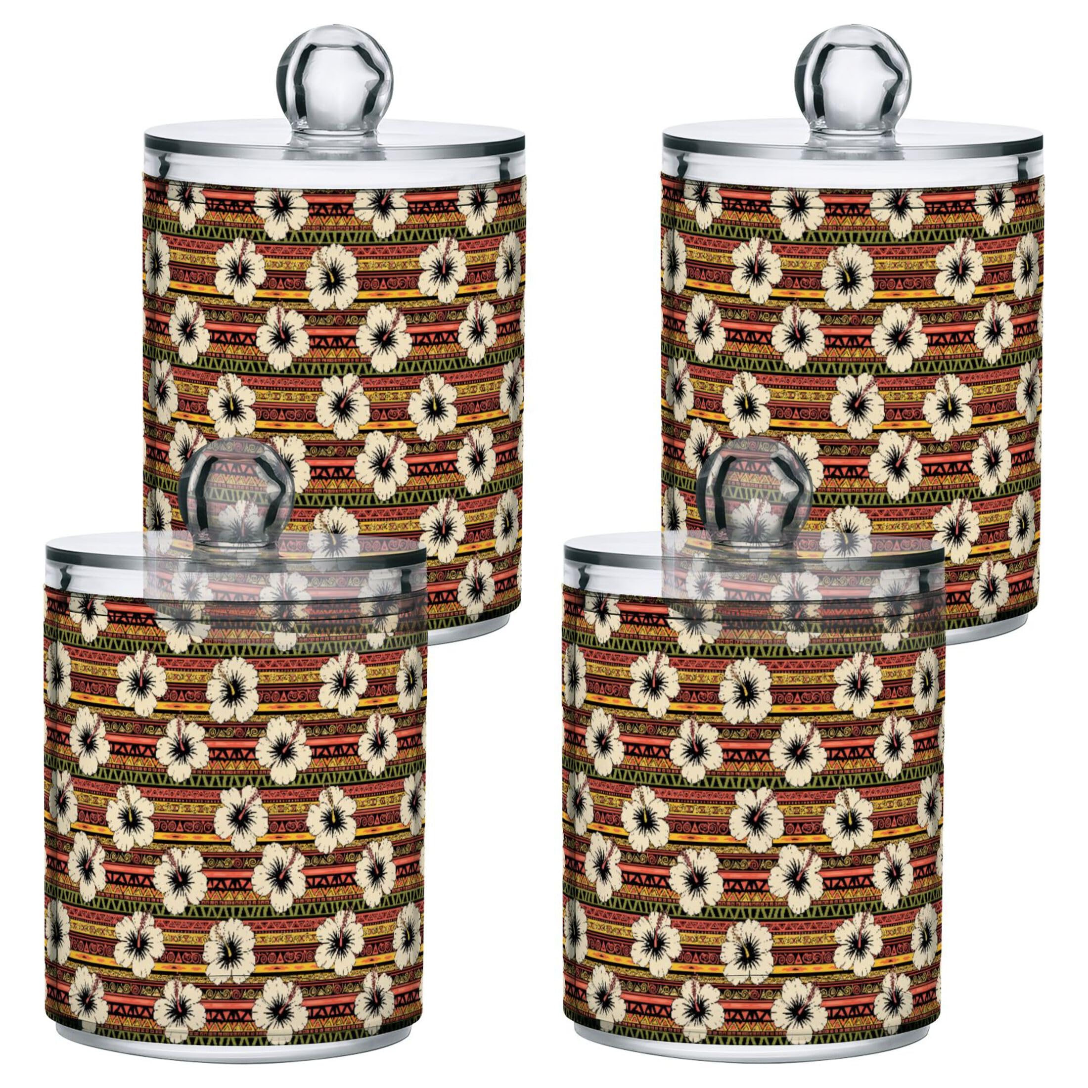 Rangement cotons-tiges et distributeur hibiscus tribal plastique x4