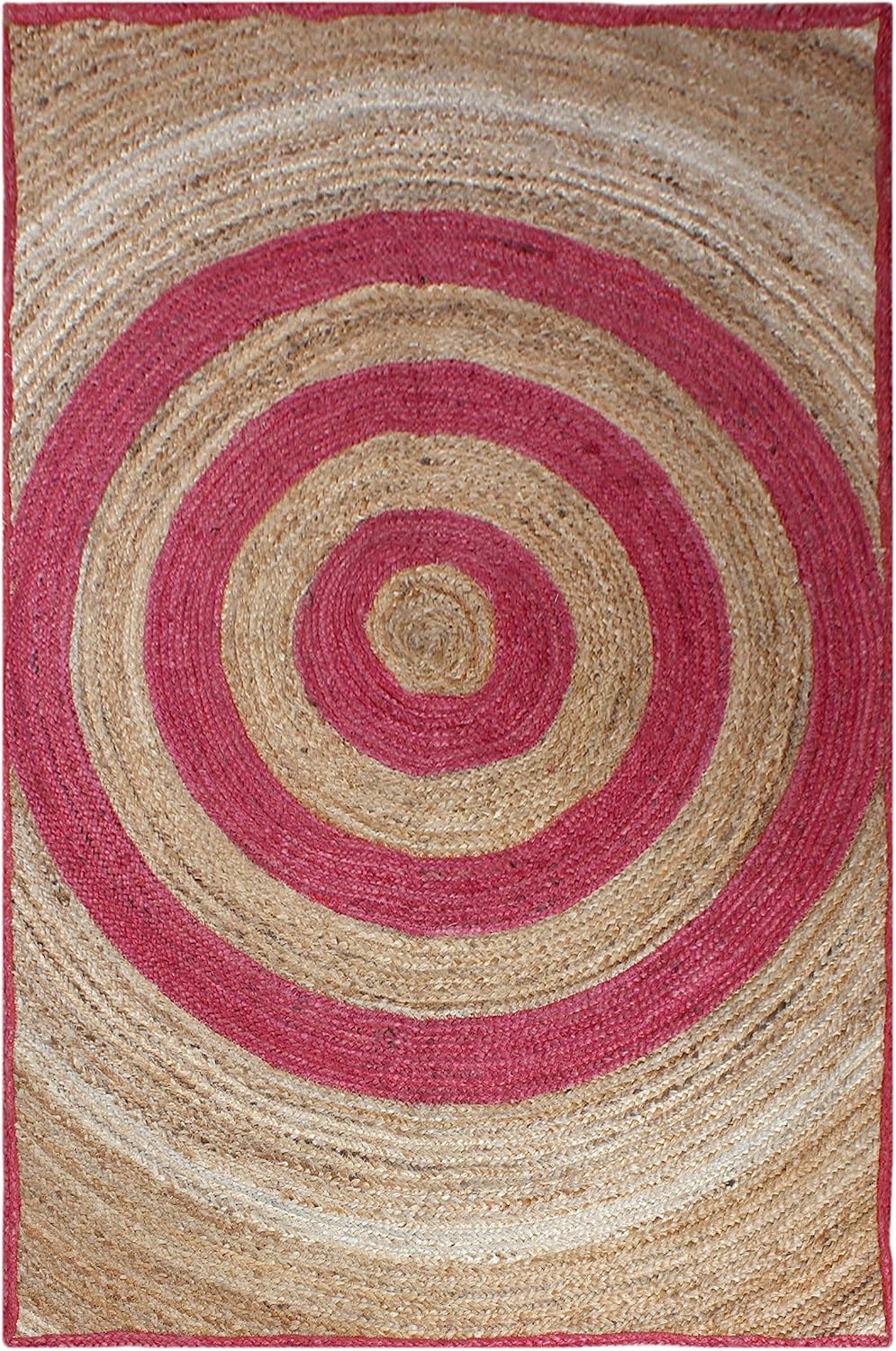 CASAVANI Collection Rectangular Area Rug - 5x8 Feet Pink Braided Jute Rug Geometric Kilim Rug Indoor Outdoor Use Carpet Flatweave Rugs for Bedroom Dining Room Living Room