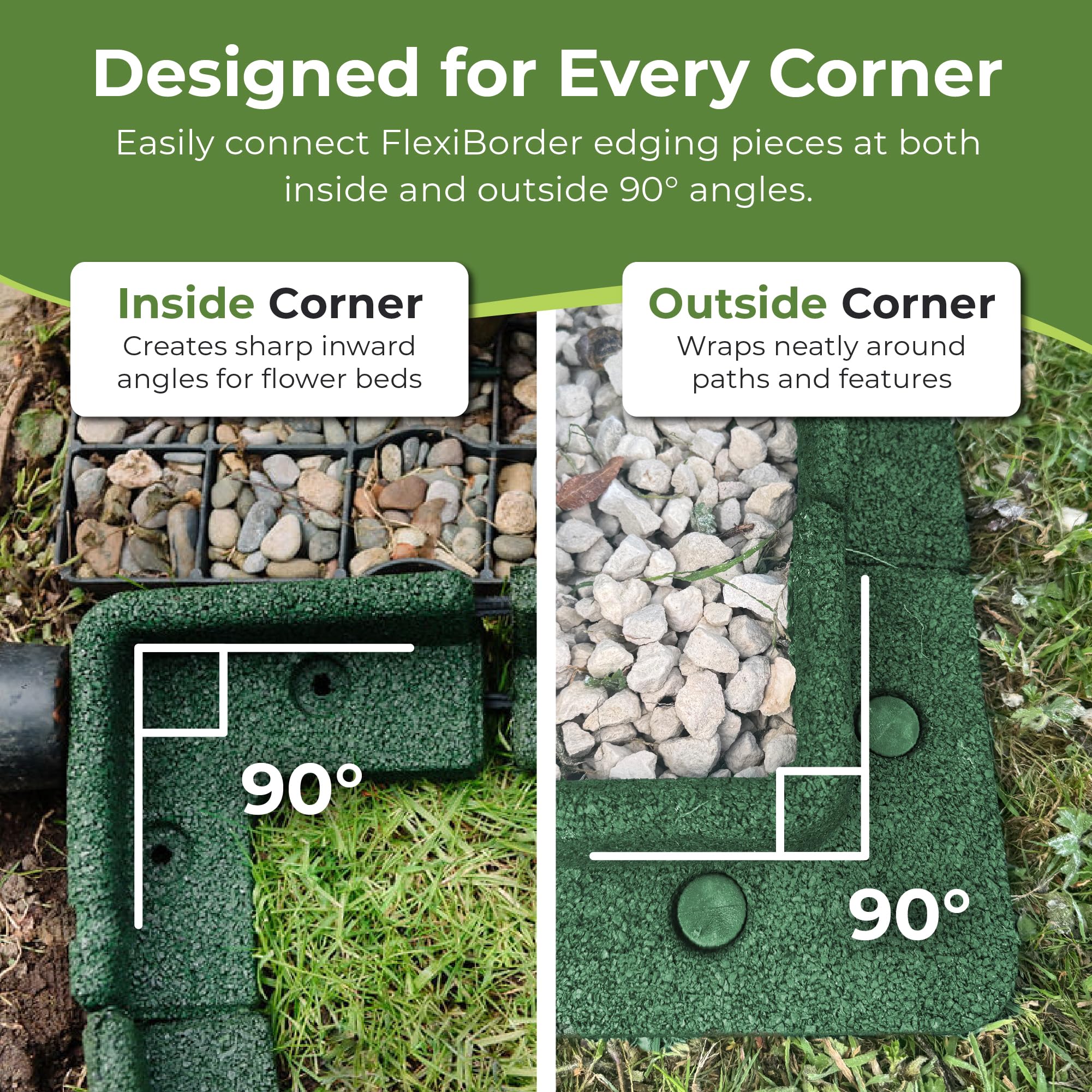 FlexiBorder 2 x 90 Degree Outside Corner Green, Rubber Lawn Edging Border, Garden Edging Border for Grass Lawns - Image 4