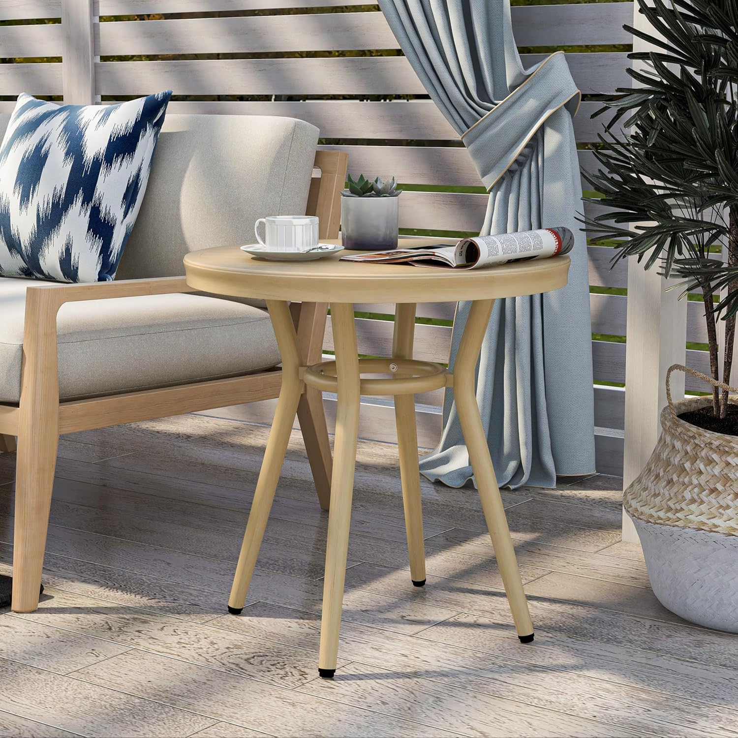 24/7 Shop at Home Cato Modern Aluminum 22 in. Outdoor Round Side Table for Outdoor Kitchen, Garden, Yard, Poolside, Natural Brown