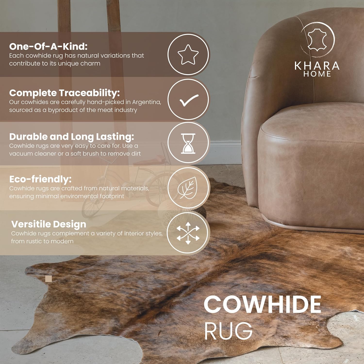 Premium 100% Genuine Cowhide Rug (4-5 Ft) Hand-Picked Solid Black Leather Area Rug, Cozy, Unique, and Durable – from Argentina