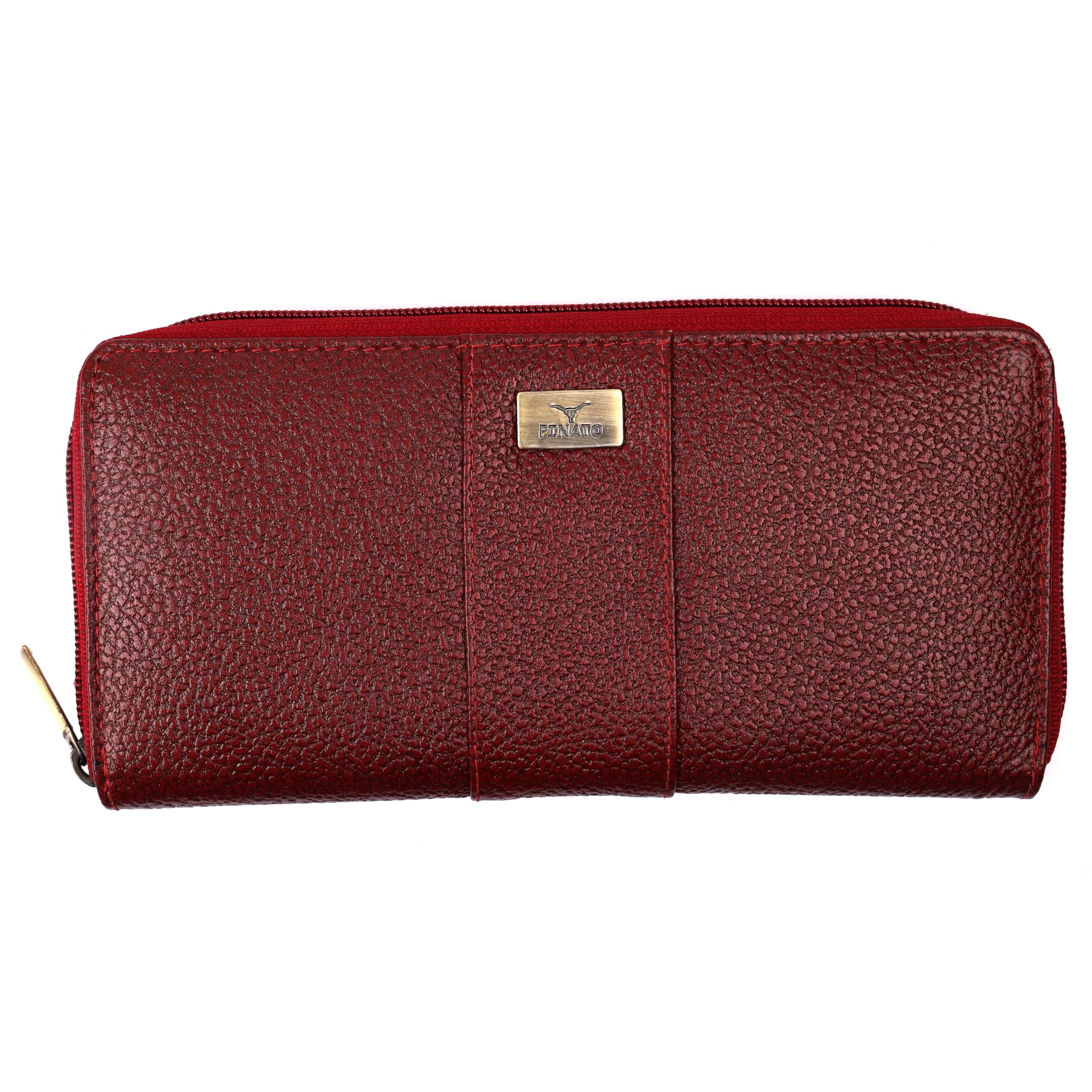 Pinato Handcrafted Genuine Leather Card Holder Wallet for Women - RFID Blocking Slim Envelope Clutch Purse with Multi Card Organizer, Secure Closure, Inner Zipper & Currency Compartment, (Cherry)