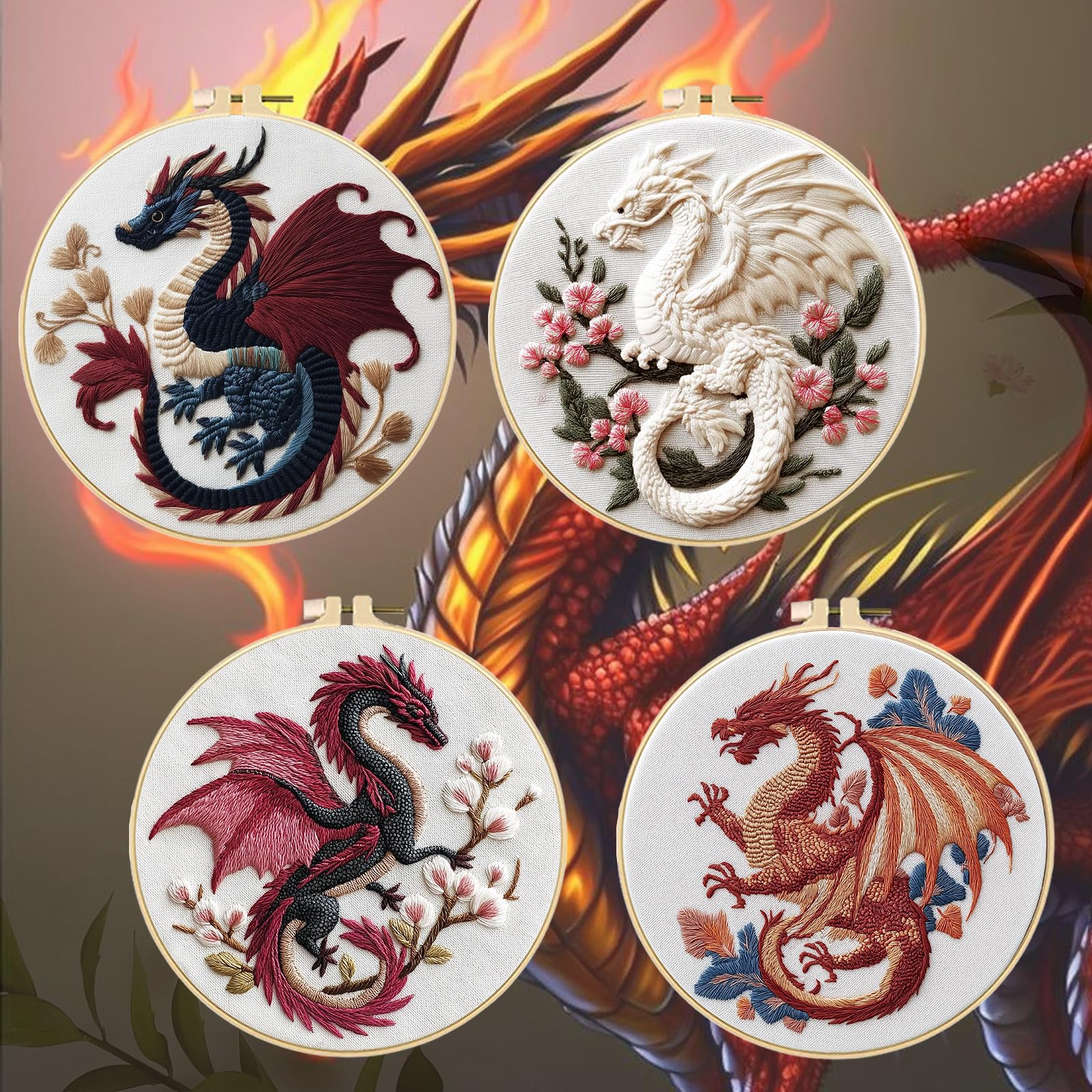 Beginner Embroidery Kit - Dragon Patterns -4