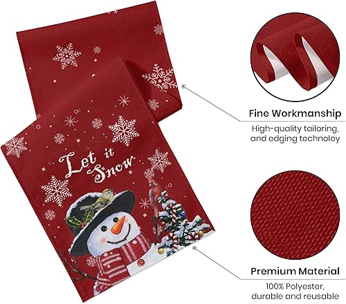 Miniatura 6 de Camino de mesa rojo de Navidad muñeco de nieve rústico de pájaros de Navidad camino de mesa de comedor de invierno decoración para interiores y