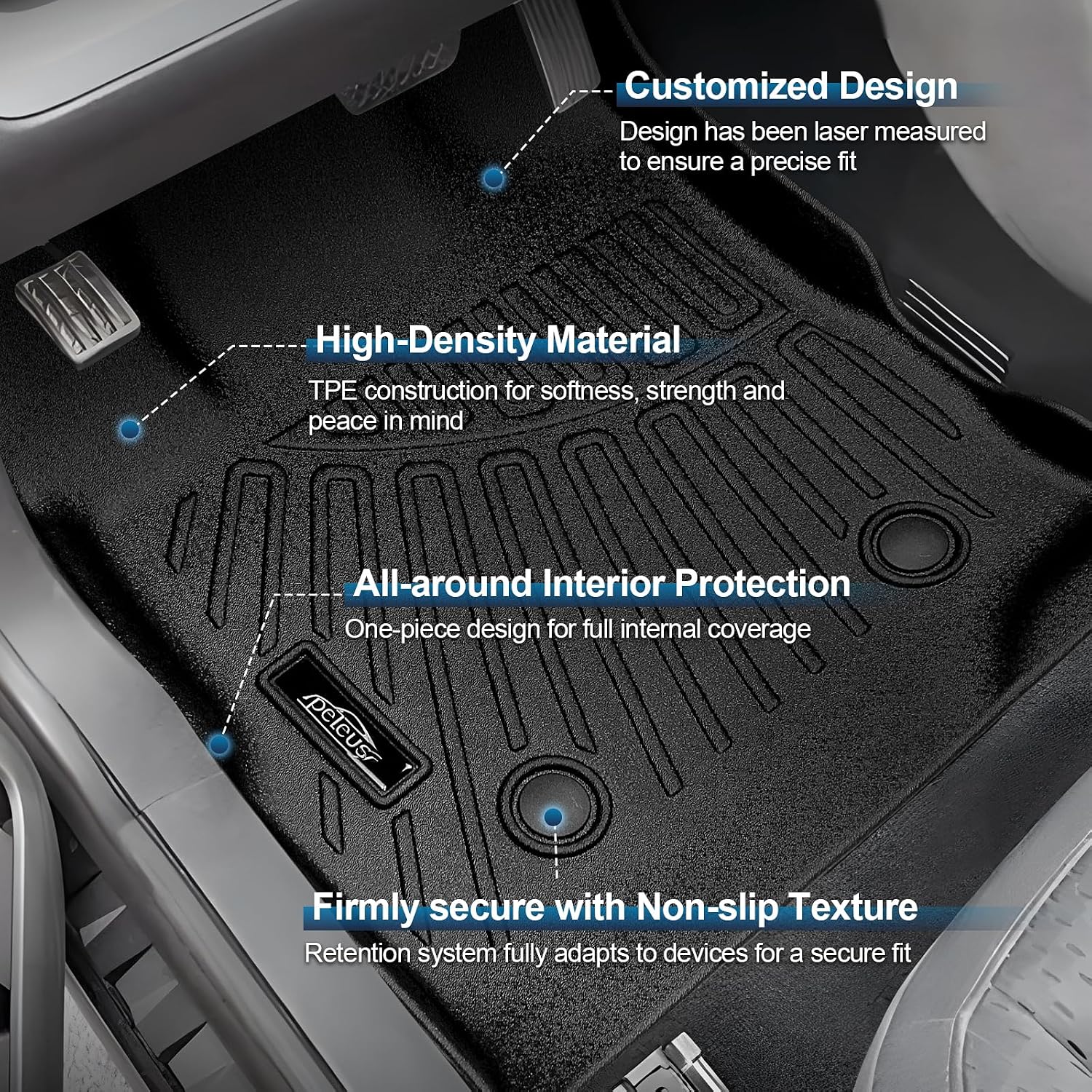 Peleus Floor Mats for Chevrolet Chevy Equinox 2012-2017 & GMC Terrain 2012-2017,TPE All Weather Protection 2 Rows Car Floor Liners with Cargo Liner Chevy Equinox GMC Terrain Trunk Mat+Floor Mats image 2