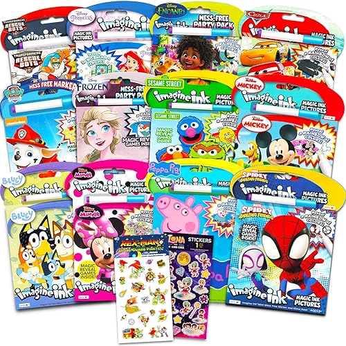 72 páginas para colorear sin desorden con mini marcadores sin ensuciar, paquete de actividades para colorear de tinta Imagine para niños pequeños,