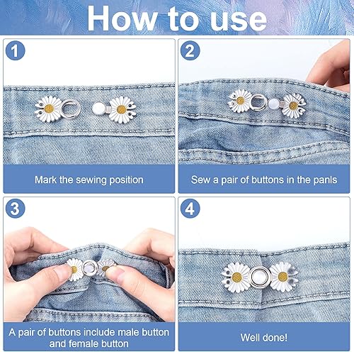 Miniatura 3 de OIIKI Tensor de botones de jeans ajustable, 7 piezas, botones de mezclilla, alfileres de vestir, hebillas de ajuste de cintura, botones de