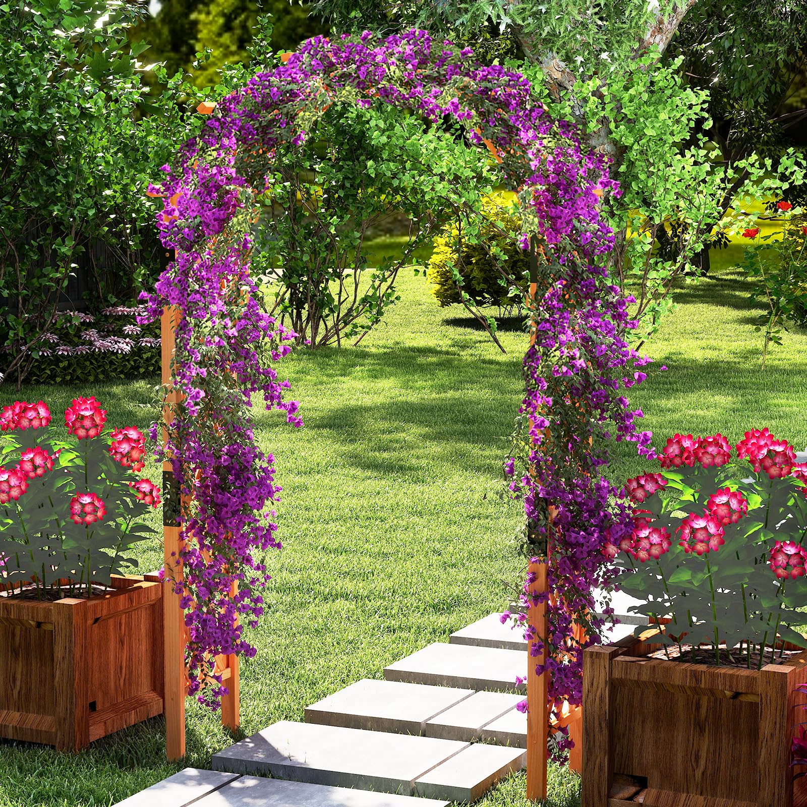 COSTWAY Drewniany łuk do roślin pnących, łuk ogrodowy do roślin pnących, pergola, podpora dla roślin pnących, kratka dla roślin pnących, półłuk do ogrodu, na wesele, imprezę, drewno jodłowe, 132 x