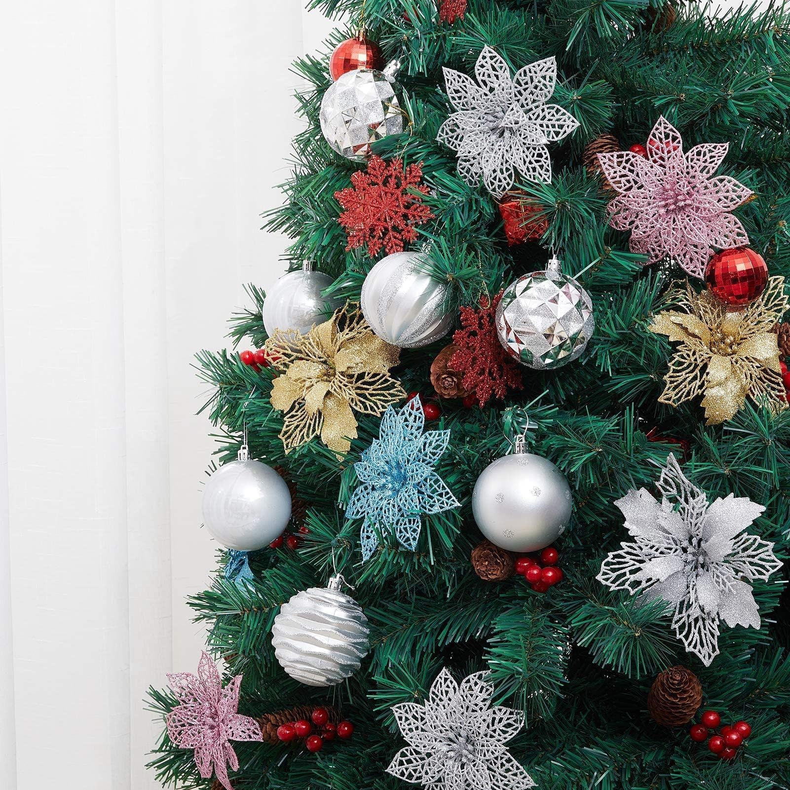 Lot de 12 boules de Noël décoratives à suspendre en plastique incassable - 80 mm - Argenté