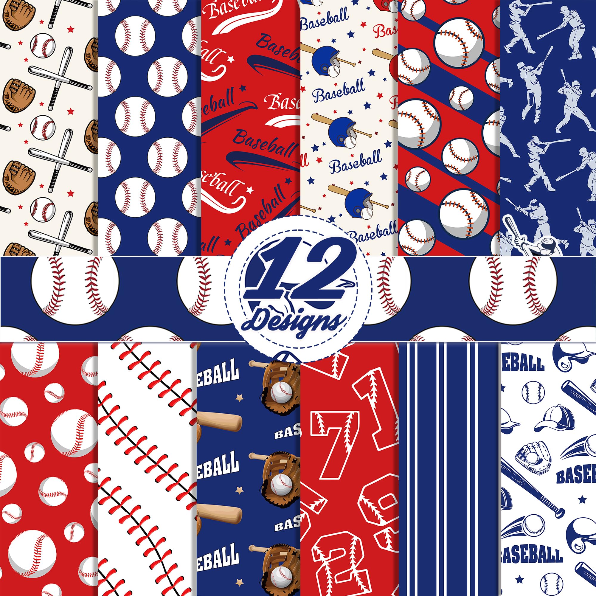 24 Sheets Baseball Scrapbook Paper 11.8'' x 11.8'' Baseball Pattern Paper Pack Sports Double-Sided Scrapbook Papers for Scrapbooking DIY Decorative