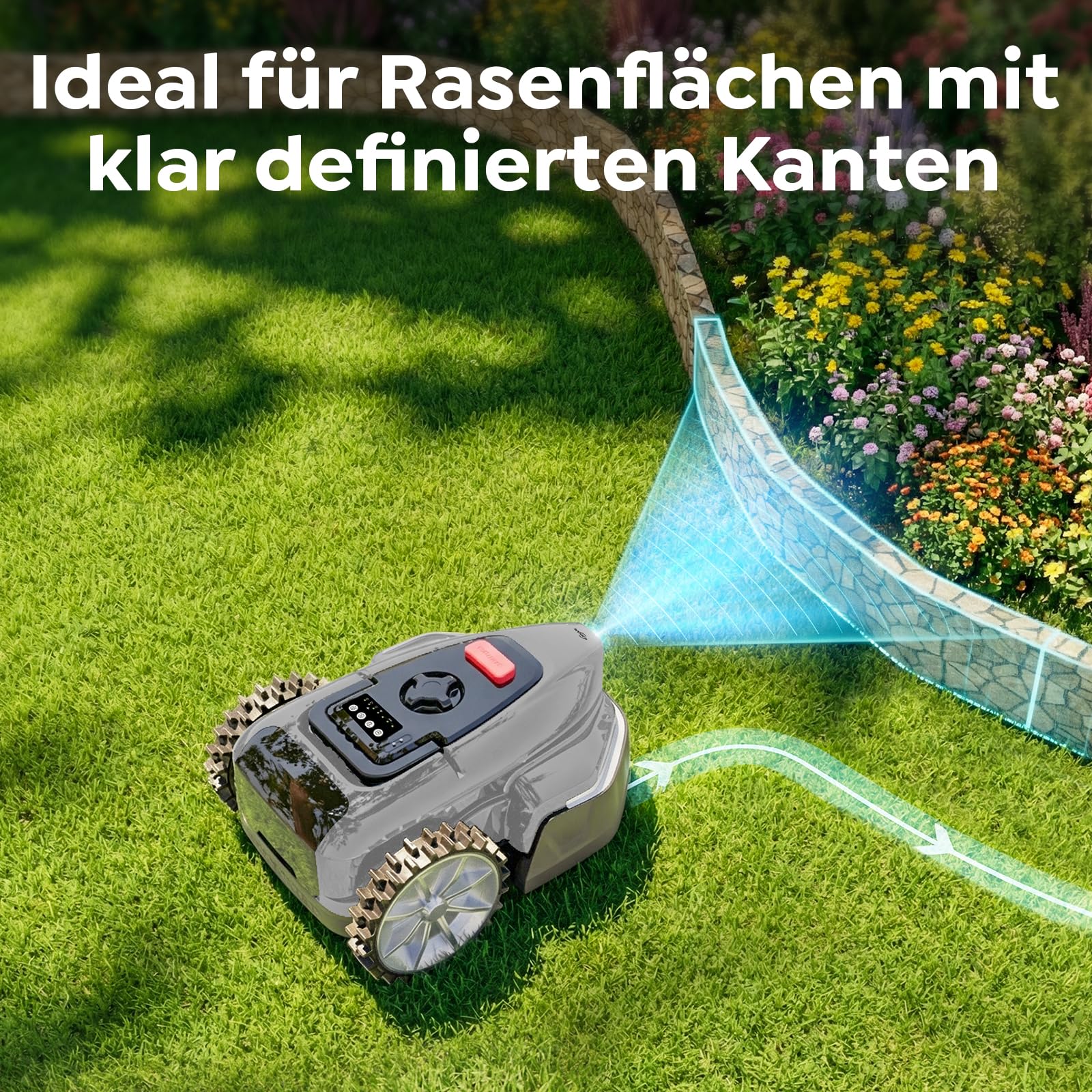 YARDCARE V3 Mähroboter ohne Begrenzungskabel, mit Vision-Navigation, 150+ Hinderniserkennung und App-Steuerung, 50 dB leise, Rasenmäher Roboter für kleine bis mittlere Gärten, inklusive Magnetstreifen