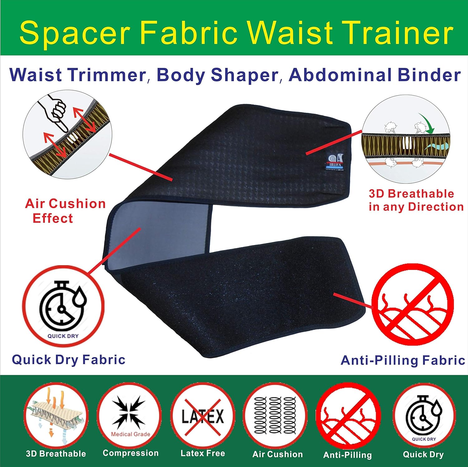 Top Brands IRUFA,WA-OS-11,3D Breathable Spacer Fabric Waist Trimmer, Body Shaper, Abdominal Binder, Surgical Binder, Chest Binder, Abdominal Support , After C-Section, Abdomen Surgeries, Lower Back Pain